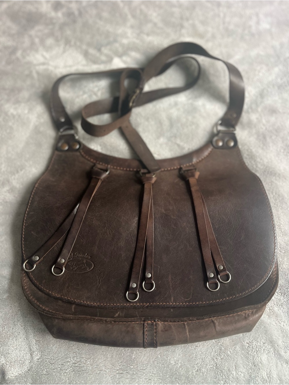 Vintage Distressed Brown Leather Artisan Shoulder Bag Boho Rustic